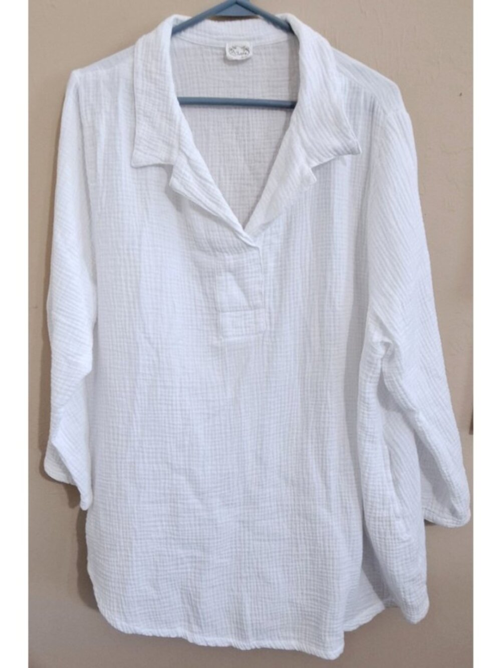 Et' Lois Women's L White Long Sleeve V-Neck Gauzy Tunic